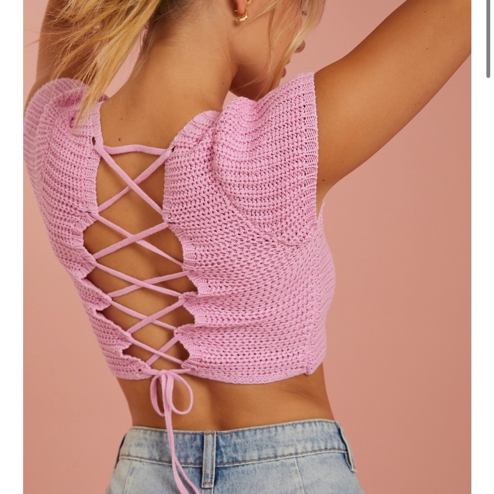 Pink Lace-Up Knit Crop Top Altard State